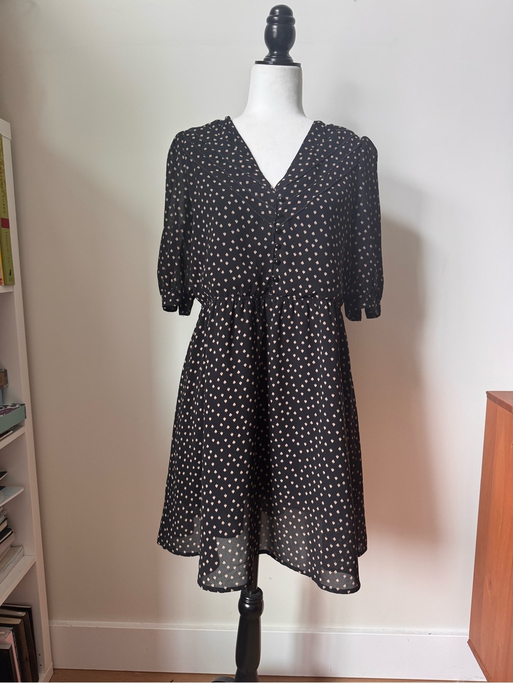 Black Spade Print Chiffon Dress | Size M